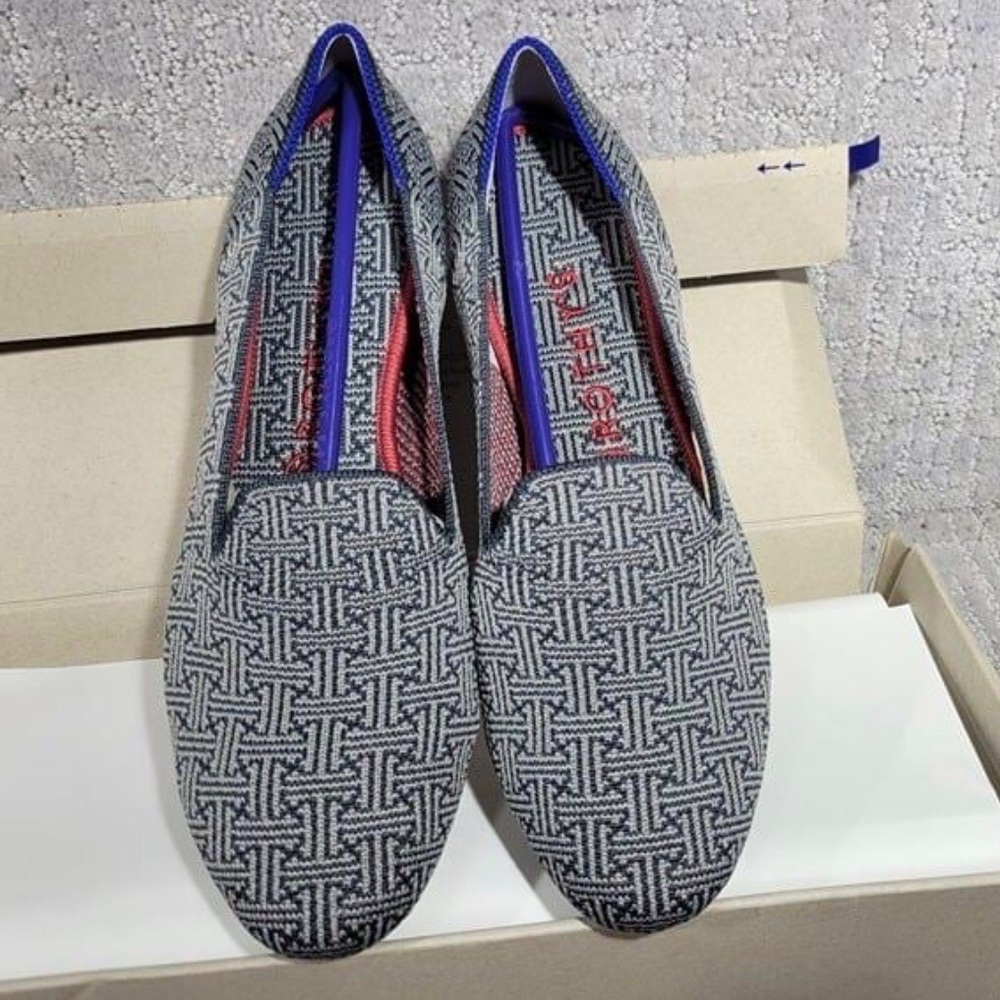 🎄Rothy's The Loafer Women's Size US 8 Charcoal Grid Gray Textile Slip On Shoes🎄